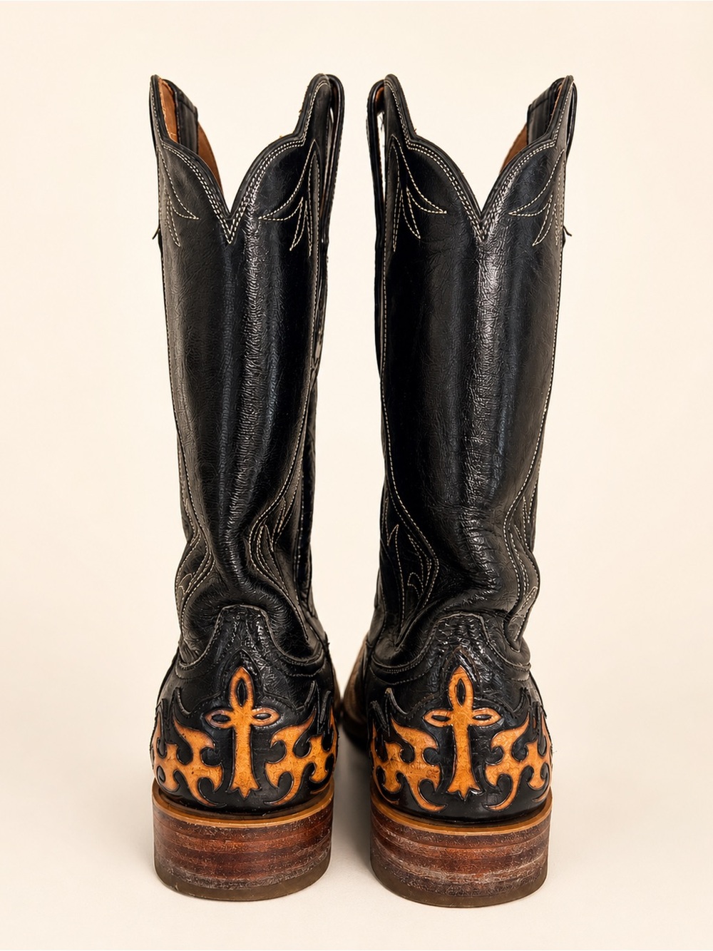 Black Jack Cross Flame Western Cowboy Boots Handmade USA Size 9B - Picture 2 of 8